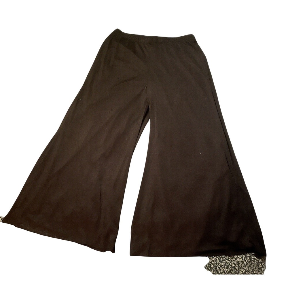 y2k Sz PXL Black Wide Leg Palazzo Pants Sparkles Elastic Waist Flowy Trousers
